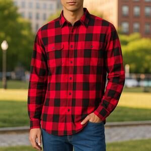 NWT Sonoma Supersoft Buffalo Plaid Flannel Shirt Men’s Medium – Red Black